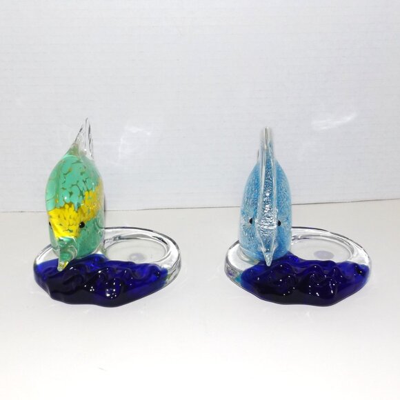 Pair of PartyLite Vintage Art Glass Tropical Fish Tealight Candle Holders - Picture 2 of 8